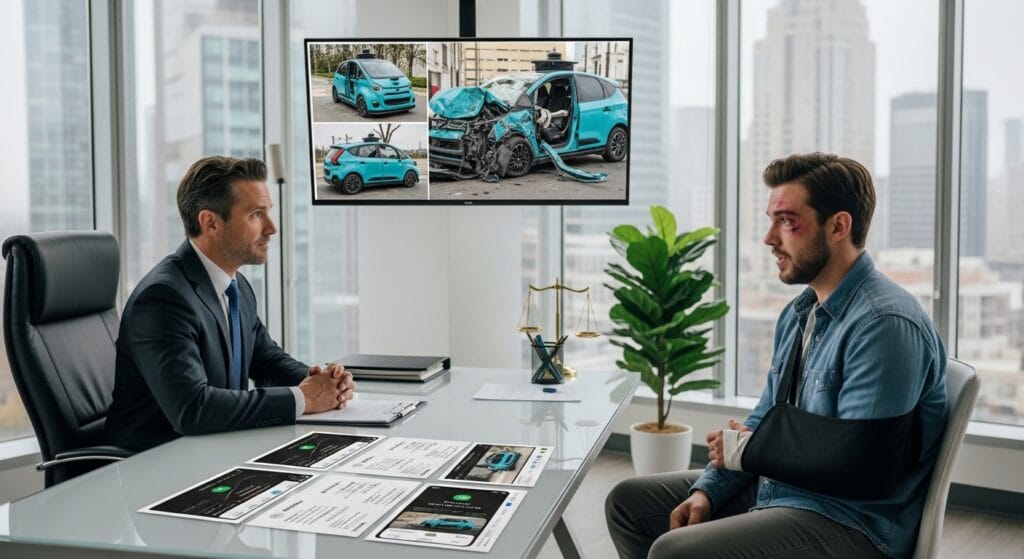 Robotaxi trip receipt and digital crash evidence used in a California injury claim