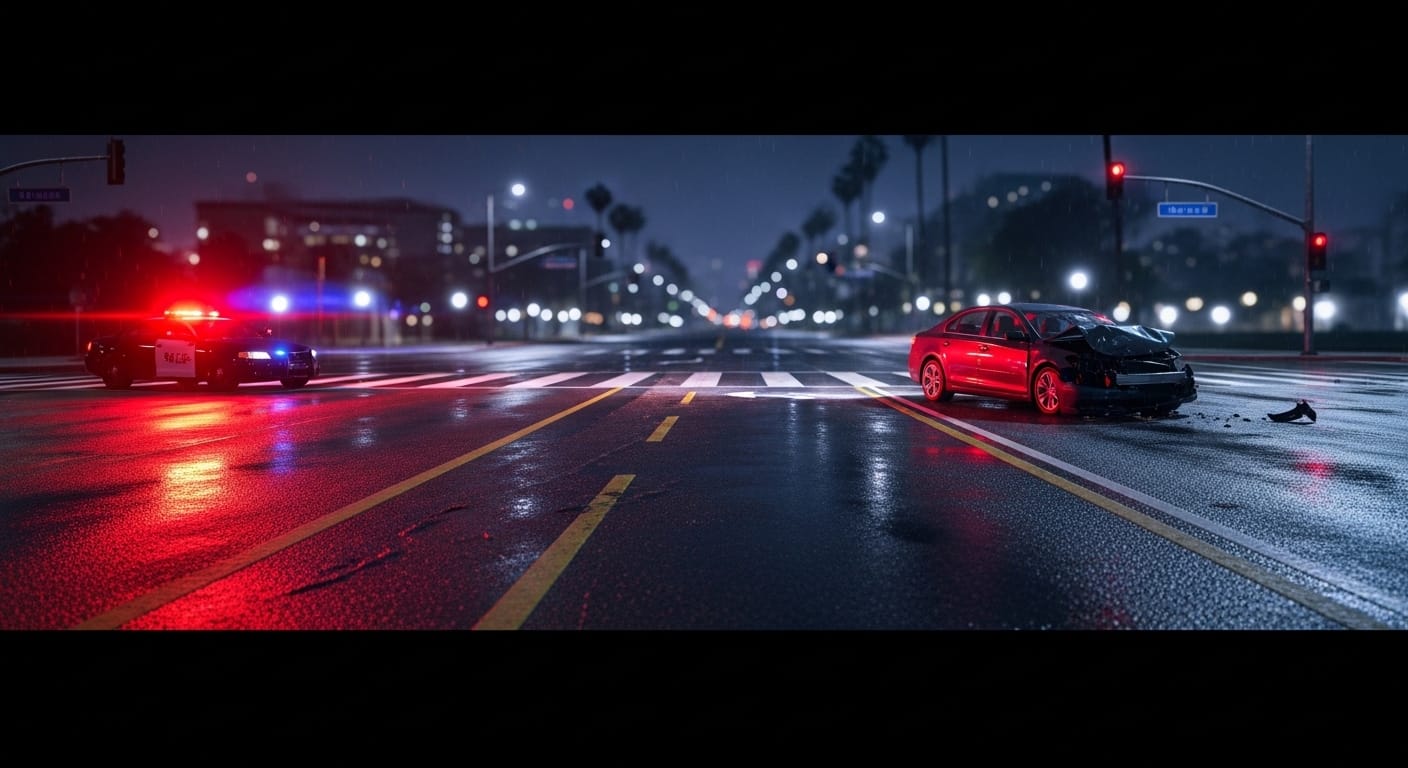 California hit-and-run accident investigation at night
