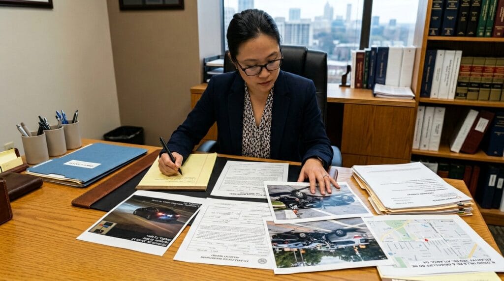 Attorney reviewing speed camera evidence for a California auto accident claim