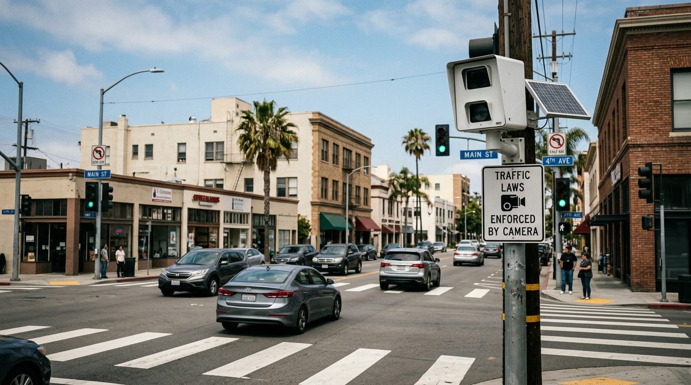 California speed safety camera near traffic showing accident claim evidence risks