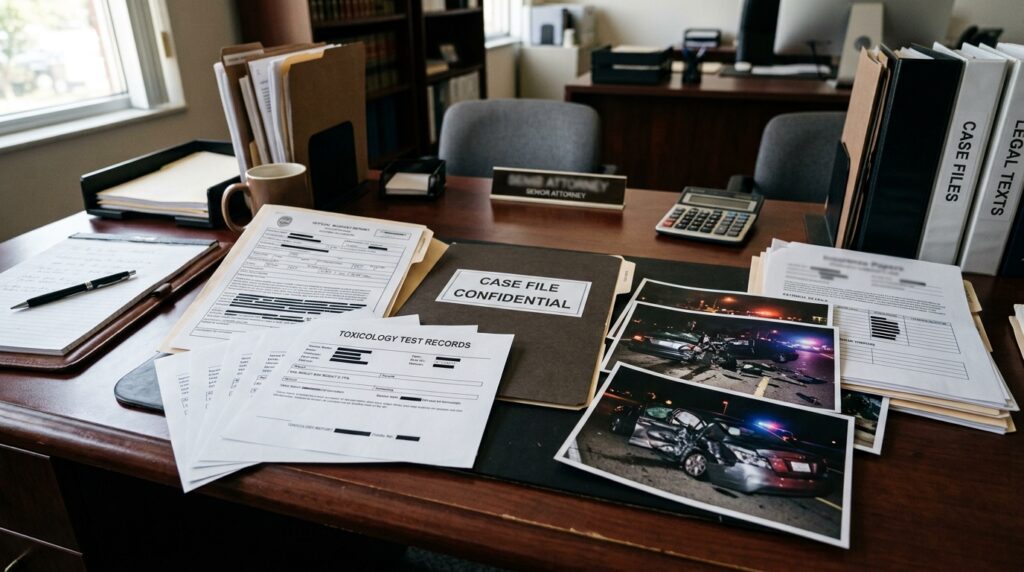 California DUI crash claim evidence with police report, chemical test records, and crash photos