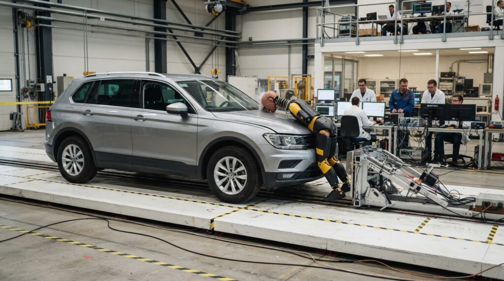 Pedestrian safety ratings test for head and leg injury protection